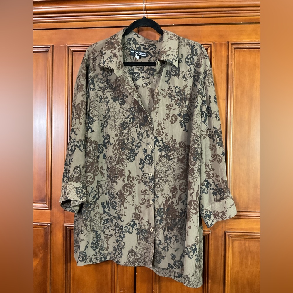 norton mcnaughton Women’s Casual Button Up Brown Black Floral Size 3x Lknw As Se